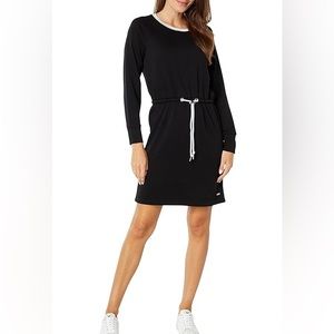 NWT Calvin Klein Black Jersey Dress with Cinched Tie Waist, Size XL
